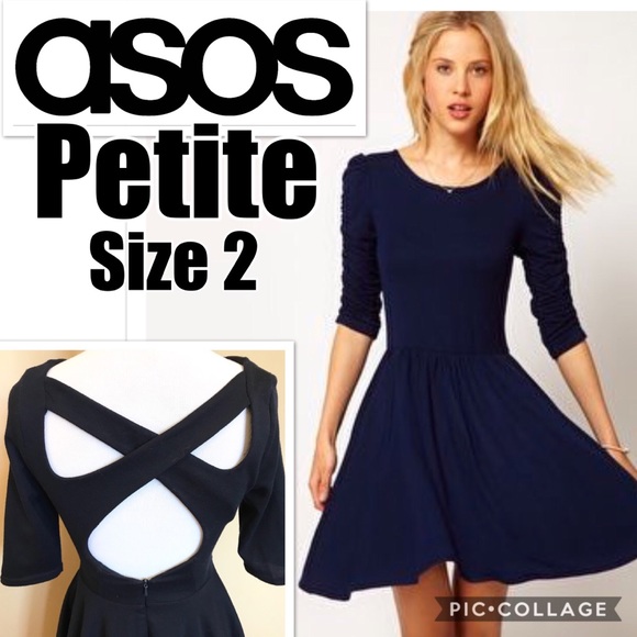 ASOS Petite Dresses & Skirts - ASOS Petite Dark Navy Cross Back Skater Dress Sz 2
